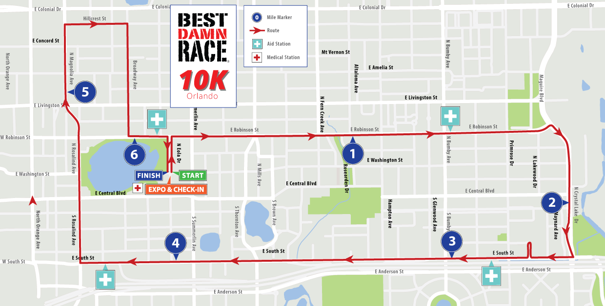 Best Damn Race Orlando 10K Map