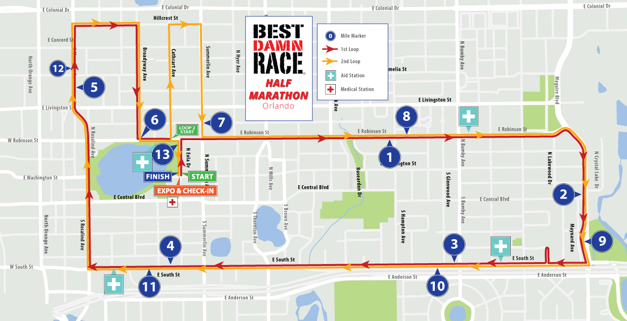 Best Damn Race Orlando Half Marathon Map